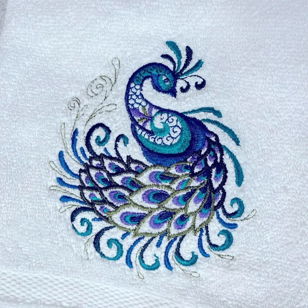 Peacock embroidered hand towel